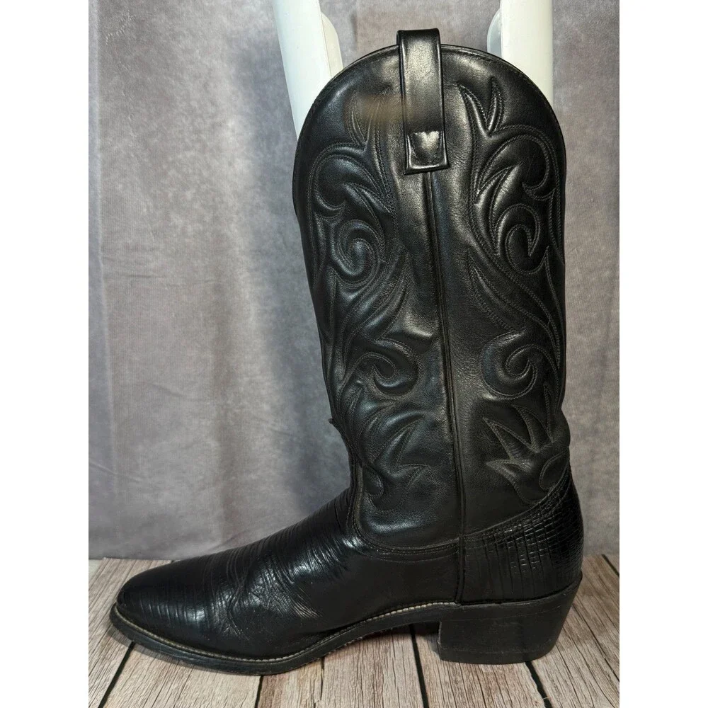 Palomino Mens 10 D Black Lizard Cowboy Boots USA Western Exotic Leather
